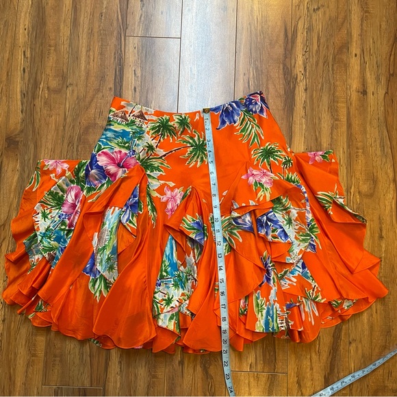 Vintage Ralph Lauren Layered Ruffle 100% Silk Tropical Floral Skirt Size 2 - Picture 14 of 16
